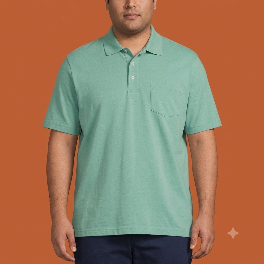 Lands' End Polo Shirt Mens XL Green‎ Short Sleeve Pocket Cotton Traditional Fit